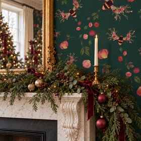 Christmas Bee Bloom Velvet Green Wallpaper by Hattie Lloyd Home