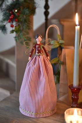 END SEP '25: Red Stripe Resin/Fabric Tree Top Fairy, Lge, £19.99