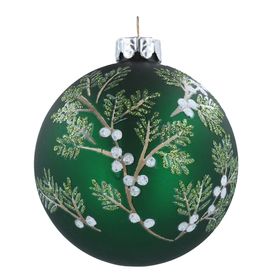 END SEP '25: Matt Forest Green Glass Ball w White Berry Branches, £5.99