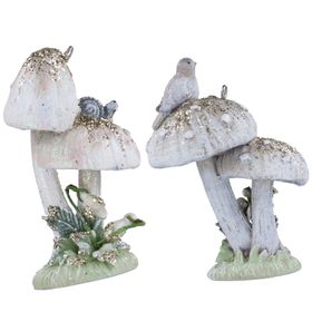 END SEP '25: Resin Mushrooms w Snowdrops Dec, Set of 2, £15.99