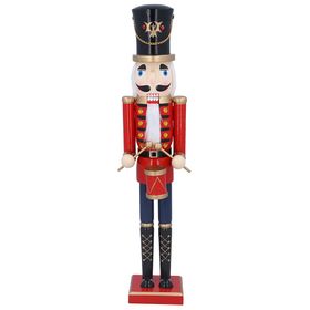 END SEP '25: Red/Black Wood Nutcracker w Drum Ornament, Lge, £49.99