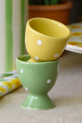 JAN '26: Ceramic Green/Yellow Polka Dot Egg Cup, Set of 2, £6.99