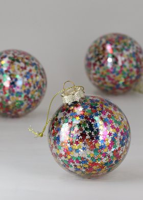 END SEP '25: Clear Glass Ball w Multicolour Star Confetti, £3.49