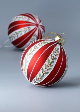 END SEP '25: Matt Red/White with Holly Glass Ball, £5.99