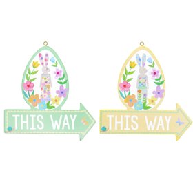 JAN '26: Pastel Flowers Egg Bunny Wood Arrow Sign Dec, Set of 2, £7.99