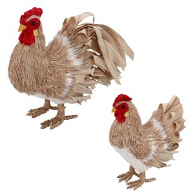 JAN '26: Bristle Cockerel/Hen Ornament, Set/2, £28.99