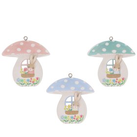 JAN '26: Wood Dec - Bunny in Toadstool/Pastel, Set of 3, £7.49