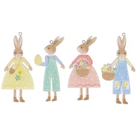 JAN '26: Wood Dec - Pastel Mr/Mrs Dressed Bunny, Set of 4, £9.99