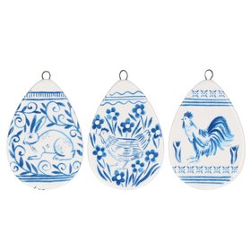 JAN '26: Ceramic Egg 6cm - Blue & White Pattern, Set of 3, £10.49