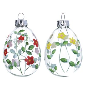 JAN '26: Glass Egg - Red/Yellow Flower, Set of 2, £9.99