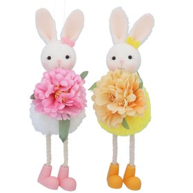 JAN '26: Fabric Bunny w Flower Dec, Set of 2, £9.99