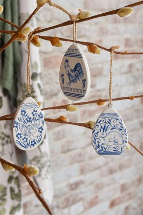 JAN '26: Ceramic Egg 6cm - Blue & White Pattern, Set of 3, £10.49