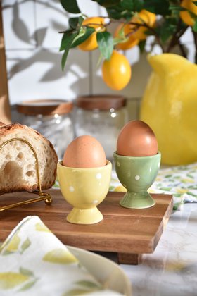 JAN '26: Ceramic Green/Yellow Polka Dot Egg Cup, Set of 2, £6.99