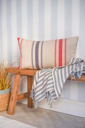 Rectangle Cushion with Pad - Natural Navy & Red Stripe, £24.99