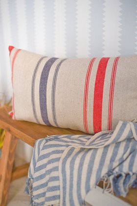 Rectangle Cushion with Pad - Natural Navy & Red Stripe, £24.99