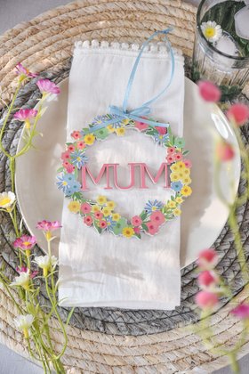 Wood Decoration - Mum in Floral Wreath/Pastel, £3.99