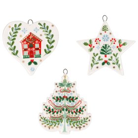 SEP '26: Alpine Heart Star Tree Ceramic Hanging Decoration, Set of 3, £11.99