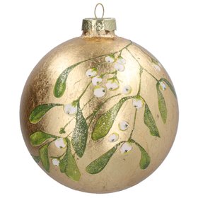 SEP '26: Large Gold Leaf Mistletoe Glass Bauble, £8.49