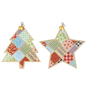 SEP '26: Circus Patchwork Wood Tree & Star Hanging Decoration, Set of 2, £5.99