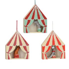 SEP '26: Wood Circus Tent w Resin Animal Hanging Decoration, Set of 3, £22.49