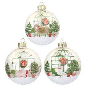 SEP '26: Matt Cream Cow, Pig, Goose Topiaries Greenhouse Glass Bauble, Set of 3, £17.99