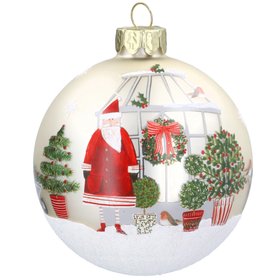 SEP '26: Matt Cream Santa Topiaries Greenhouse Glass Bauble, £5.99