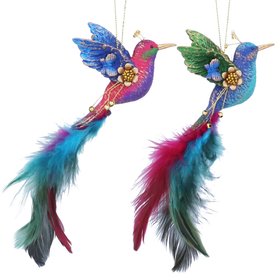 SEP '26: Enchanted Garden Resin Hummingbird w Feather Tail Hanging Decoration, Set of 2, £17.99