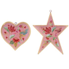 SEP '26: Pink Floribunda Tin Heart Hanging Star Decoration, Set of 2, £7.99