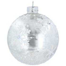 SEP '26: White Damask Glass Bauble w White Snowflakes, £4.99