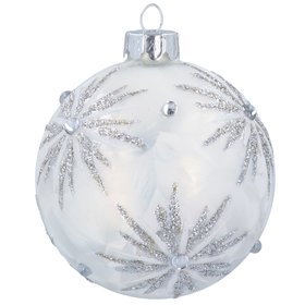 SEP '26: White Glass Bauble w Sparkling Jewel Snowflakes, £5.99