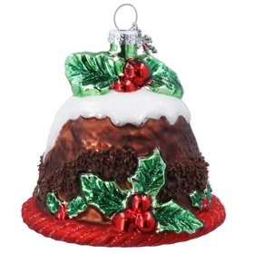 SEP '26: Christmas Pudding on Plate Glass Shape Hanging Decoration, £8.99