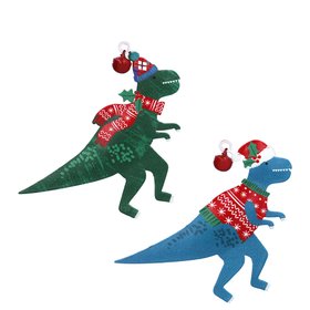 SEP '26: Green Blue T-Rex in Jumper Scarf Tin Hanging Decoration, Set of 2, £6.99
