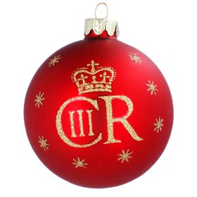 SEP '26: Royal Matt Red CR III Glass Bauble, £5.99