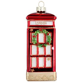SEP '26: London Phone Box w Wreath Glass Hanging Decoration, £8.99