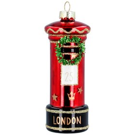 SEP '26: London Post Box w Wreath Glass Hanging Decoration, £8.49