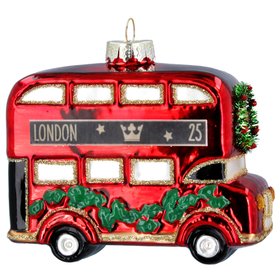 SEP '26: London Bus w Garland Glass Hanging Decoration, £9.99