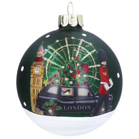 SEP '26: Dark Green/London Scene Glass Bauble, £5.99