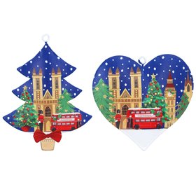 SEP '26: London Scene Blue Tree/Heart Hanging Tin Decoration, Set of 2, £7.99