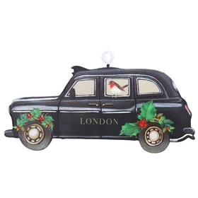 SEP '26: London Taxi w Holly & Robin Hanging Tin Decoration, £3.99