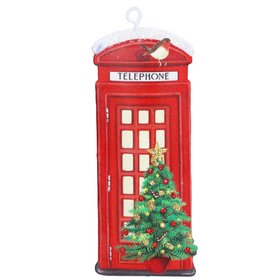 SEP '26: London Telephone Box w Holly/Robin Hanging Tin Decoration, £3.49