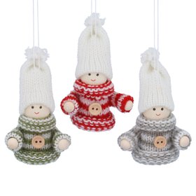 SEP '26: Green/Red/Grey Knit/Wood Scandi Girl Hanging Decoration, Set of 3, £5.99