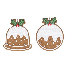 SEP '26: White Iced Resin Gingerbread Christmas Pudding Hanging Decoration, Set of 2, £9.99