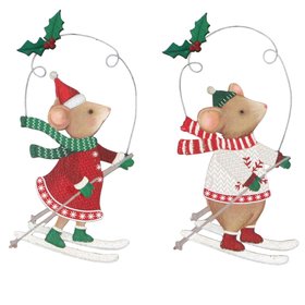 SEP '26: Holly/Alfie Skiing Wood Hanging Decoration, Set of 2, £5.99
