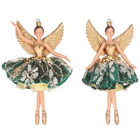 SEP '26: Green & Gold Resin Velvet Lace Fairy Decoration, Set of 2, £19.99