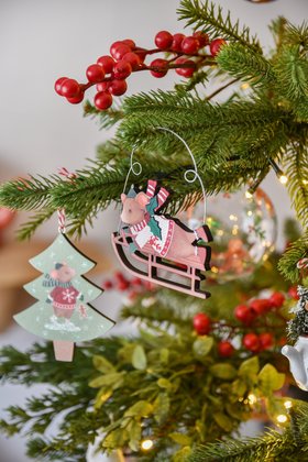 SEP '26: Holly & Alfie Sledging Hanging Wood Decoration, Set of 2, £5.99