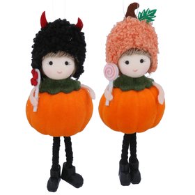 HALLOWEEN '26: Fabric Girl w Pumpkin Costume Hanging Decoration, Set of 2, £7.99