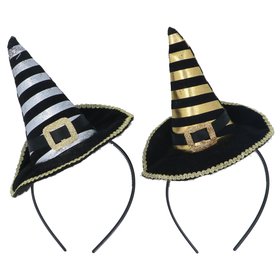 HALLOWEEN '26: Silver/Gold Striped Witches Hat headband, Set of 2, £9.99