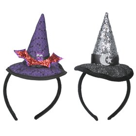HALLOWEEN '26: Purple/Black/Silver Fabric Witch Hat Hairband, Set of 2, £8.99