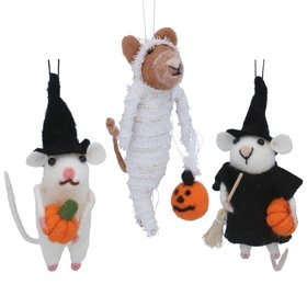 HALLOWEEN '26: Mixed Wool Dressed Mouse w Pumpkin Hanging Decoration, Set of 3, £20.99