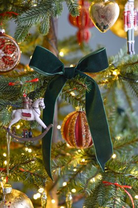 SEP '26: Dark Green Velvet Hanging Bow Decoration, Pack/2, £4.99